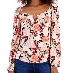 INC INTERNATIONAL CONCEPTS WOMENS FLORAL-PRINT SQUARE NECK RING TOP SIZE XL NWT!